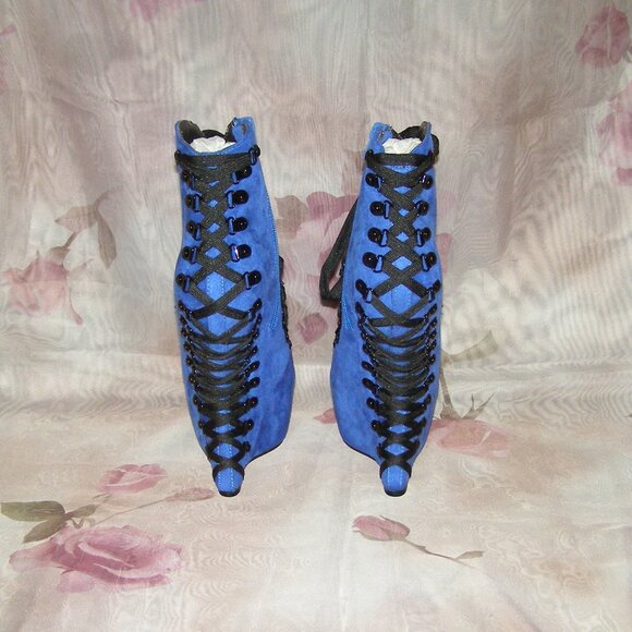 NIB RARE size 9 Bettie Page "Tina" Corset wedges in ROYAL BLUE - Picture 7 of 16